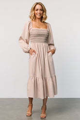 Emmeline Smocked Midi Dress | Natural